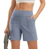 Elastic Waist Women Running Shorts High Waist with Pockets Active Workout Shorts Breathable Quick Dry Sport Shorts Female