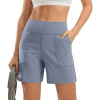 Elastic Waist Women Running Shorts High Waist with Pockets Active Workout Shorts Breathable Quick Dry Sport Shorts Female