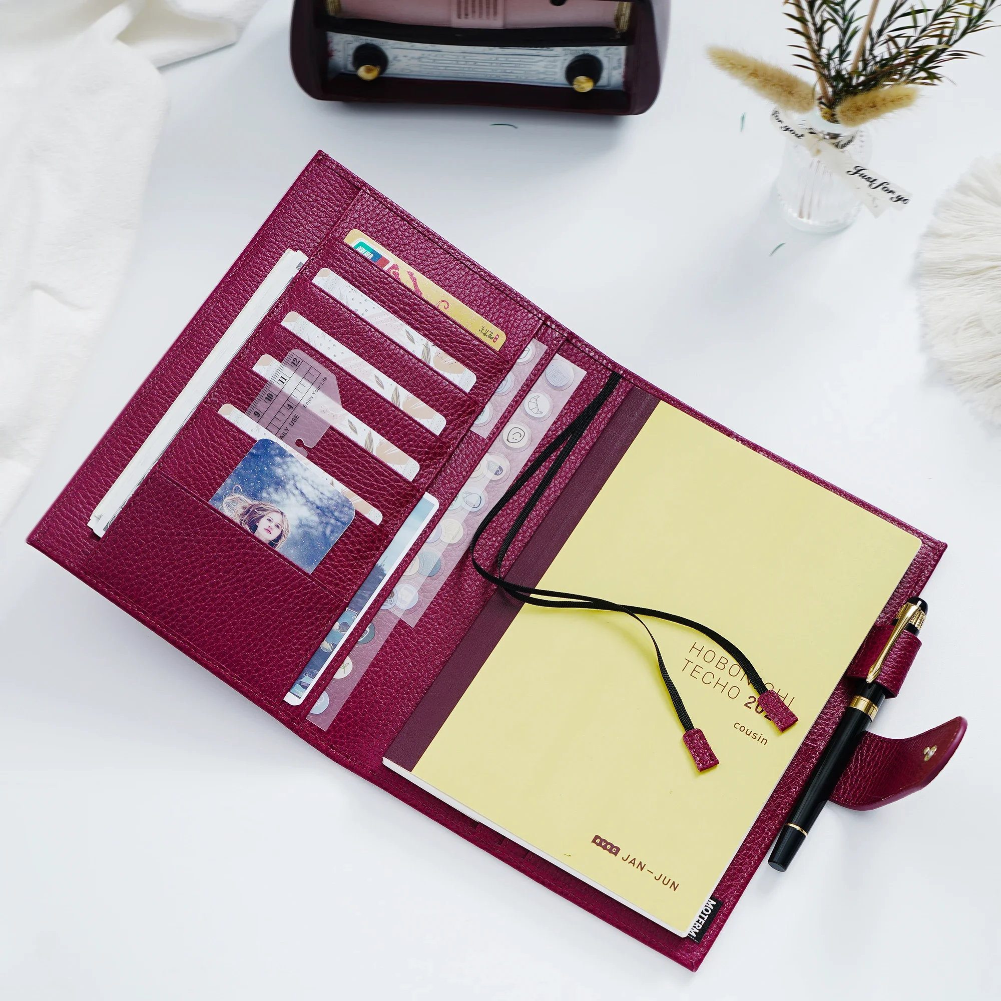 Moterm Firm Pebbled Grain Leather Beetroot Color Genuine Cowhide Planner Rings Notebook Cover Diary Agenda Organizer Journey 2