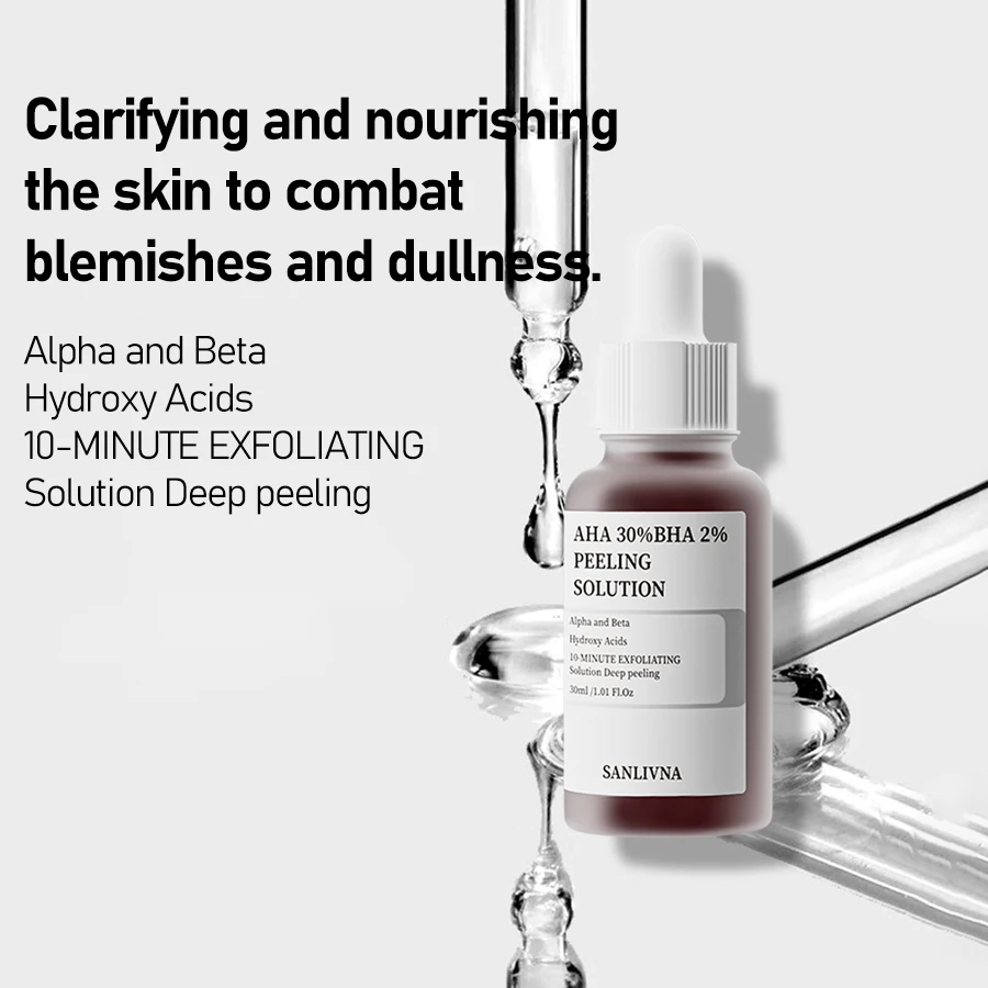 AHA 30% + BHA 2% hexapeptide stock solution 10% essence face shrink pores exfoliation moisturizing repair face 30ML 5