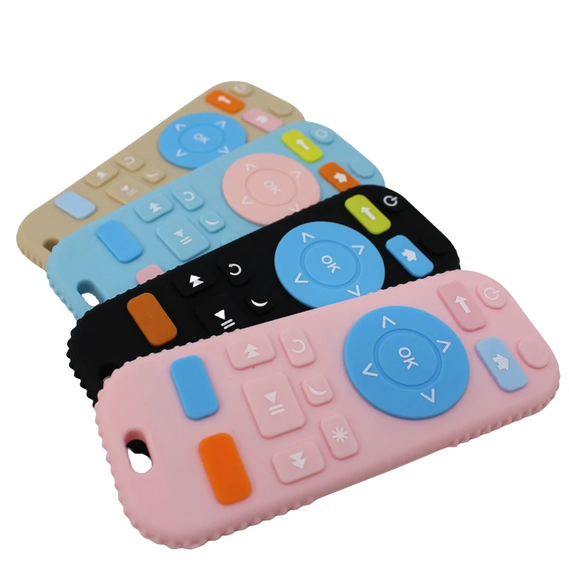 Baby silicone remote control teether baby anti-eating hand teething stick cartoon soothing teething toys cognitive teething toy
