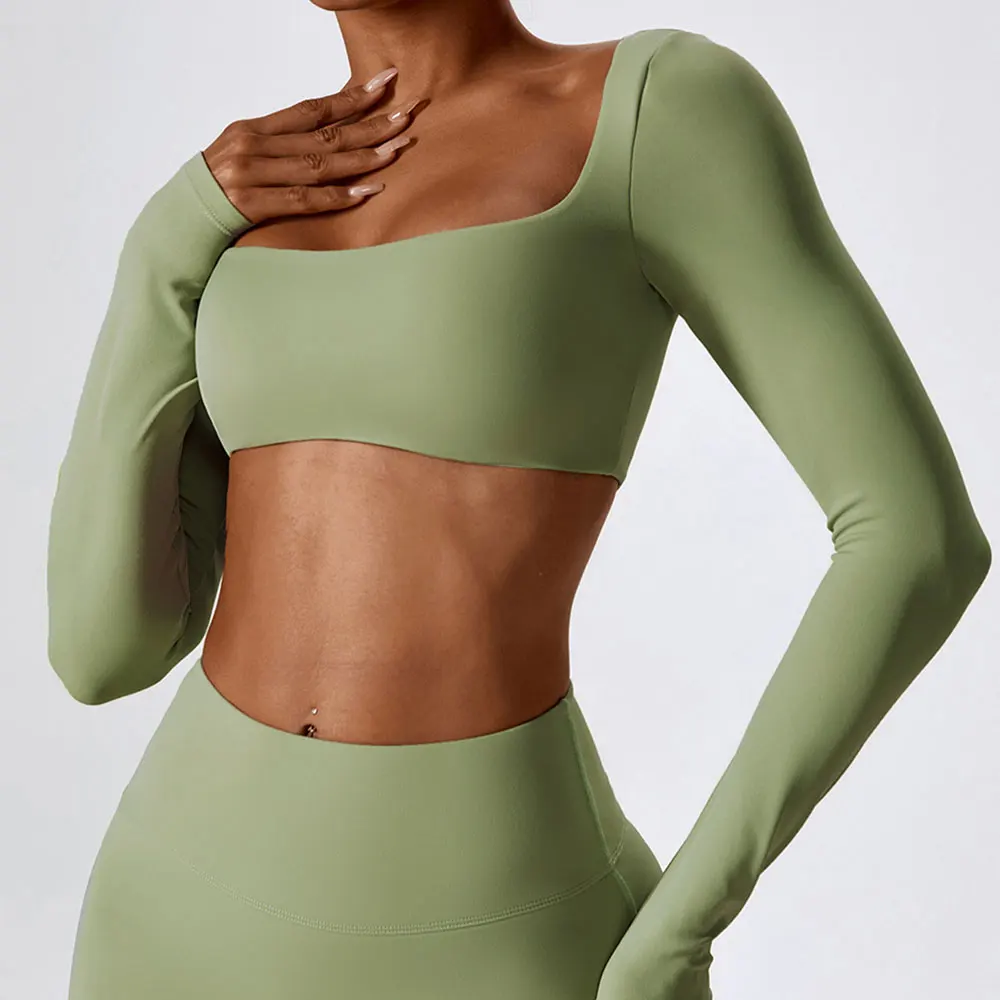 Women's Quick-Dry Long Sleeve Padded Workout Crop Top