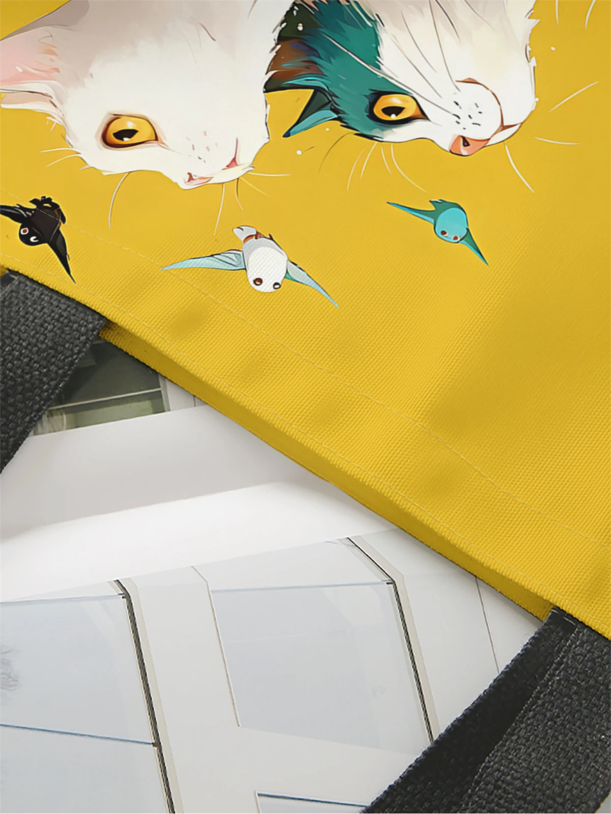 1pc,stacked cat handbag, reusable fashionable handbag, multifunctional handbag, printed canvas shopping bag