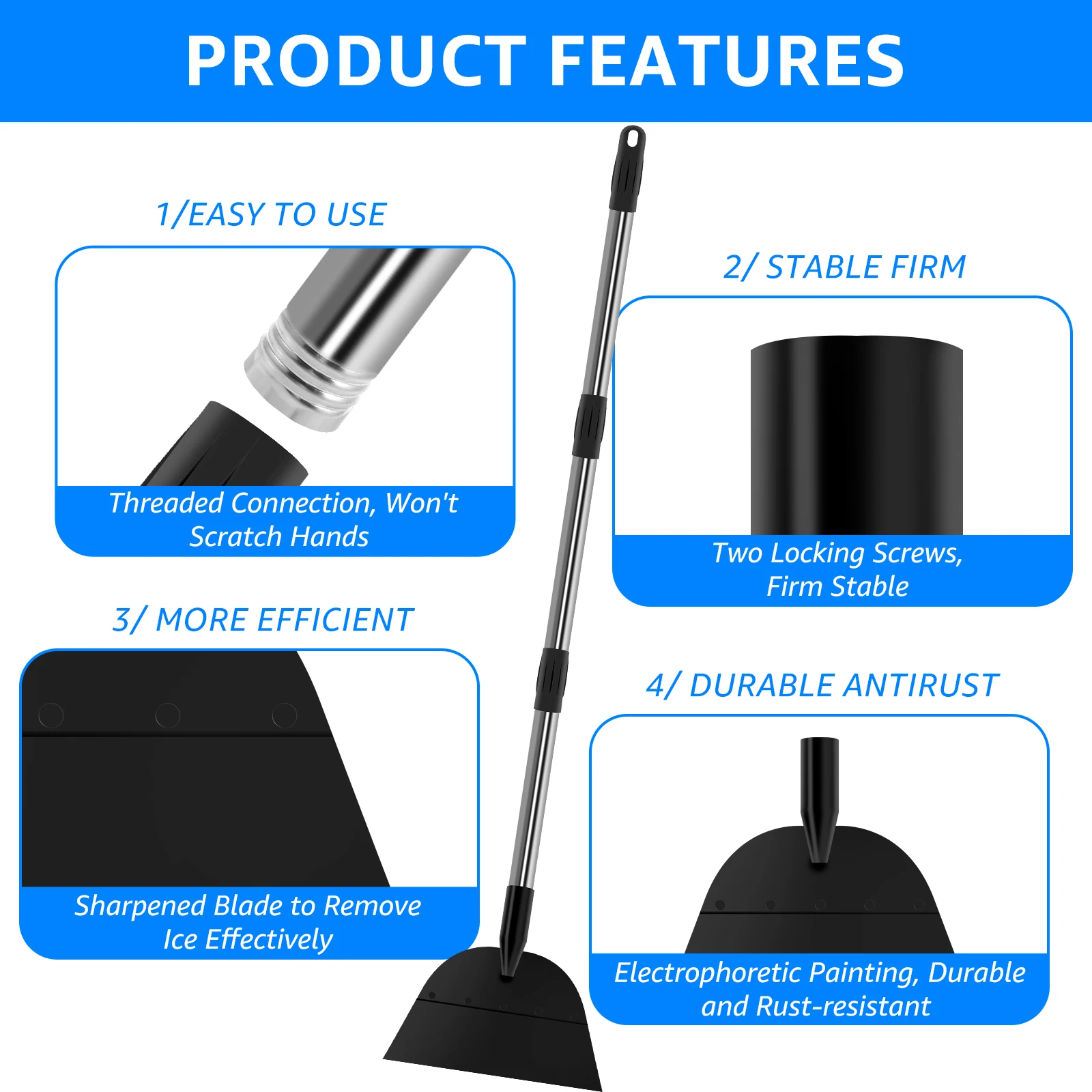1.2/1.6m Multifunctional Flat Snow Shovel Steel Adjustable Ice Scraper Shovel Garden Weeding Scraper Sidewalk Flat Spade Tools 5