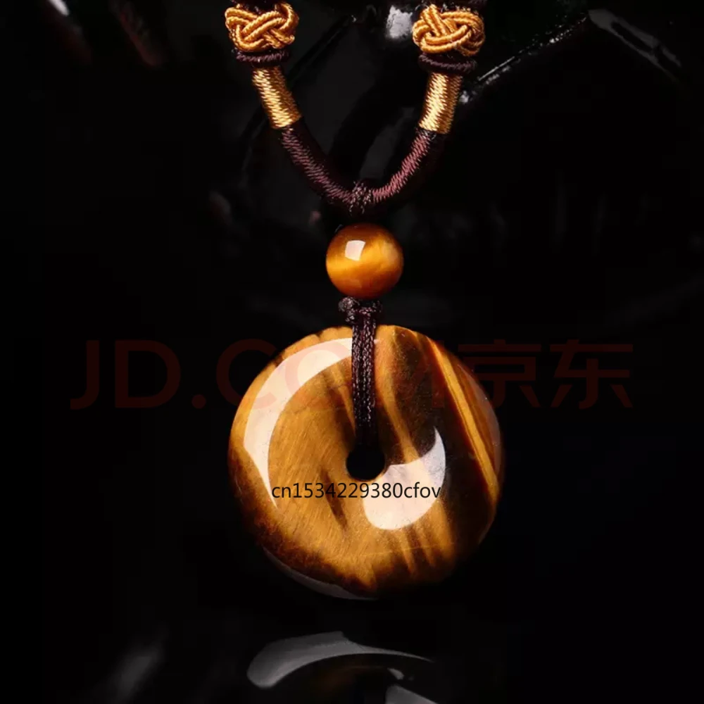 

Natural Tiger eye stone safety buckle Pendant Necklace Charm Jewellery Fashion Hand-Carved Man Luck Amulet Gifts Sweater Chain
