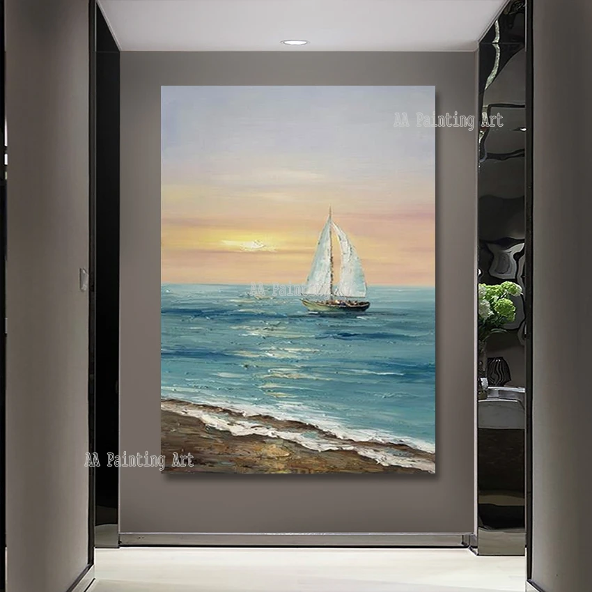 

Hand Painted Abstract Wall Decor Oil Painting Seascape Wall Canvas Sailing Boat Canvas Picture Paintings Art Home Decoration
