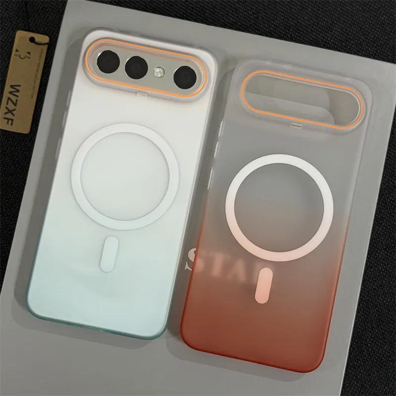 Luxury Magnetic Gradient Semi-Transparent PC Phone Cover with Wireless Charging Compatibility