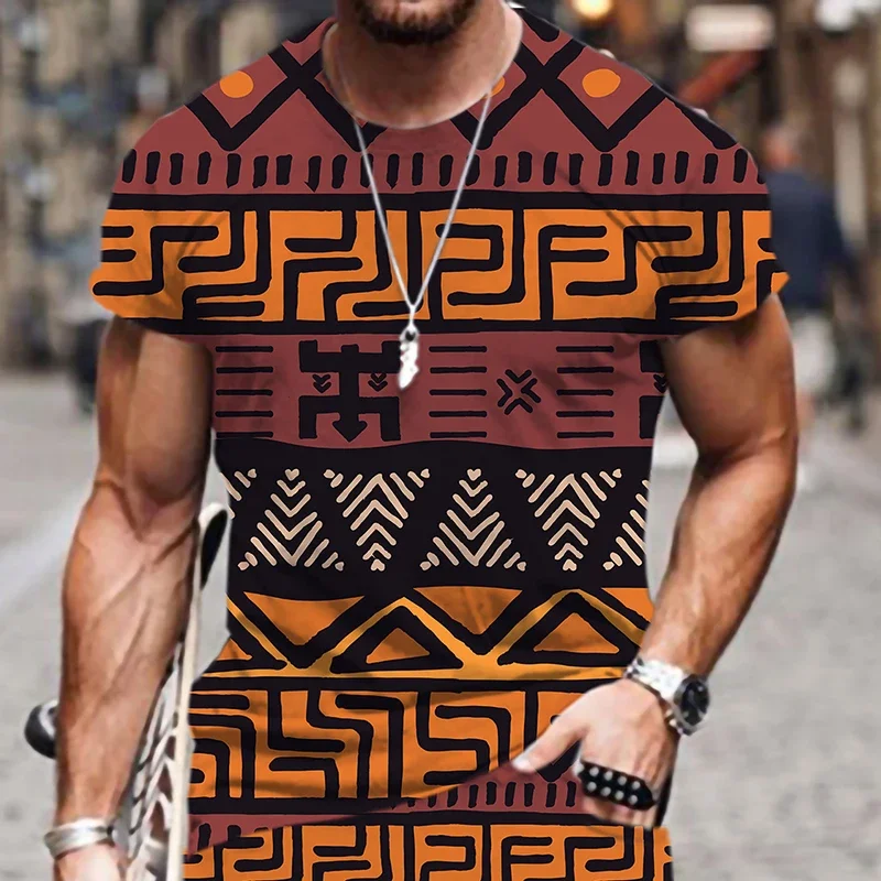 

3D African Ethnic Primitive Tribal Fabric Printing Oversized T Shirt for Men Fashion Comfortable Short Sleeve Unisex Clothing