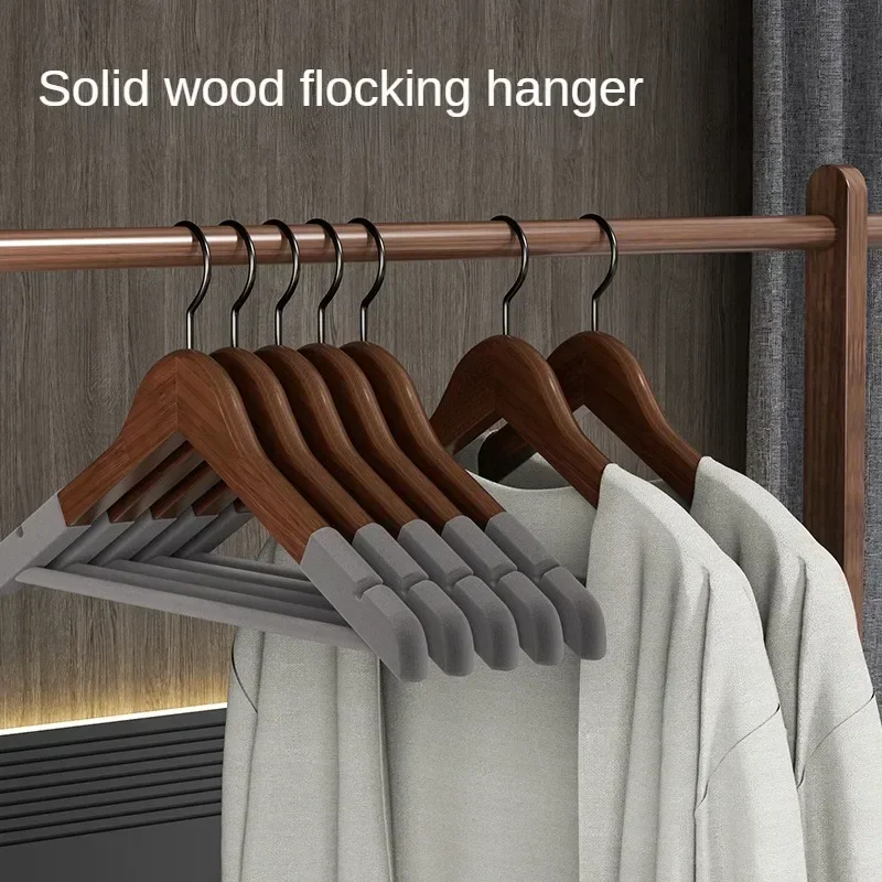 5Pcs Adult Extra-Wide Solid Wood&Metal Hook Wooden Suit Hangers With Notches Non-slip Metal Hook for Hanging Pants,Clothes,Skirt