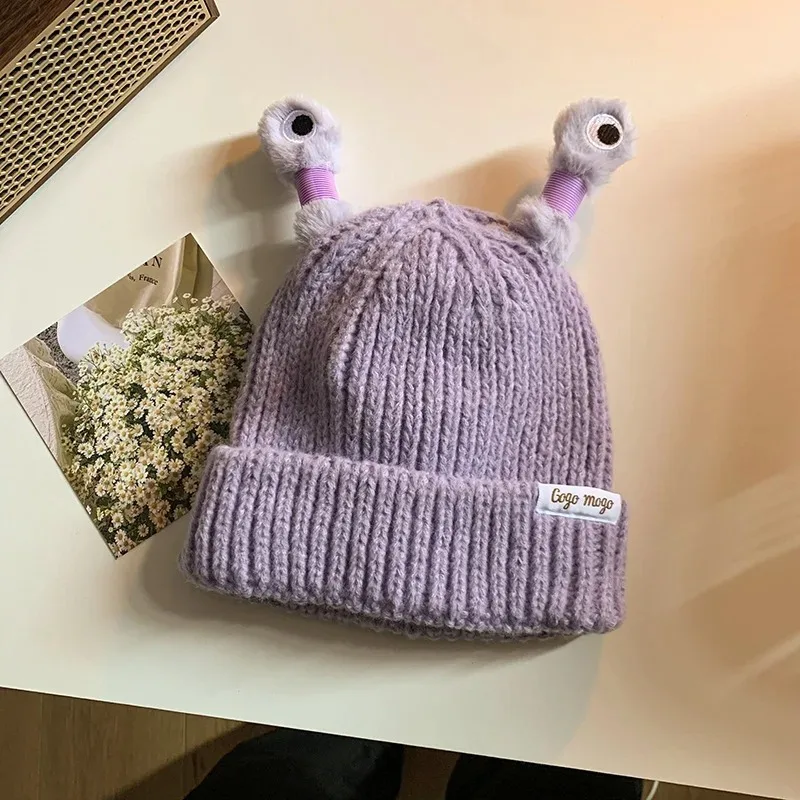 Niedliche Cartoon-Monster-Mütze mit leuchtenden Tentakeln, gestrickte Eltern-Kind-Modelle, warme Wollmütze mit leuchtenden Augen, Beanie-Monstermütze – Detail 9