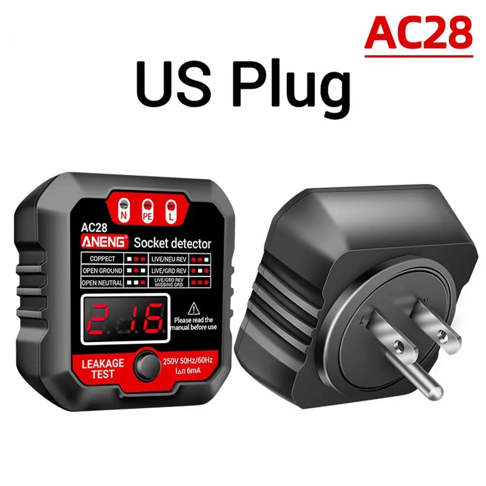 AC28 Digital Display Socket Tester UK US EU Plug Polarity Phase Pheck Detector Voltage Tester for Electrician Tool 4
