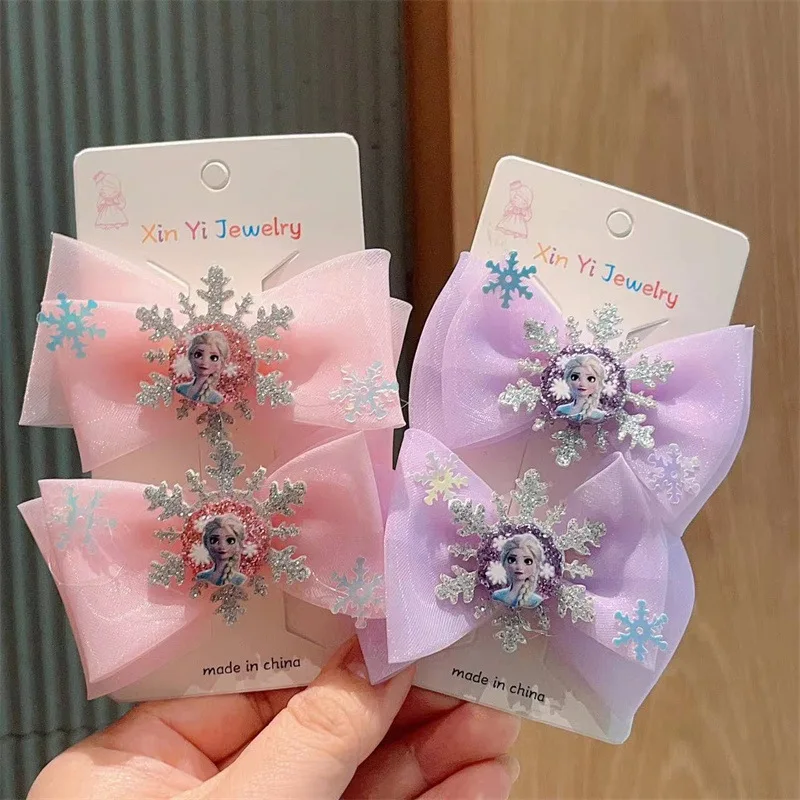 Disney girls hair clip dolls Hair accessories children hair pin Bow tie ribbon Frozen Elsa doll accessories gifts For Children's hair accessories