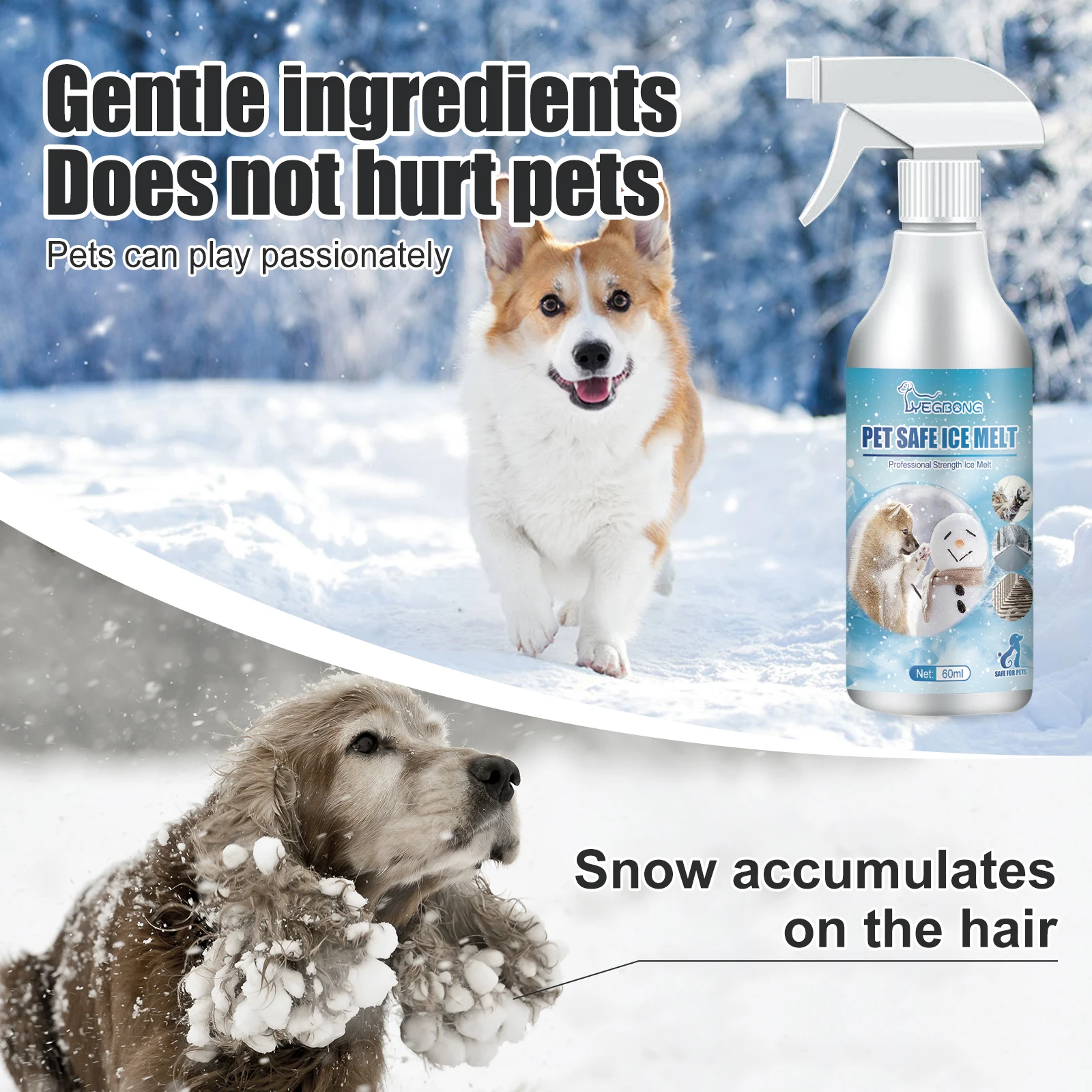 Yegbong 60ml Pet Cat And Dog Paw Snow Remover, Step Road Fast Safe Ice Melt, Suitable For Home, Car, Lawn And Workplace
