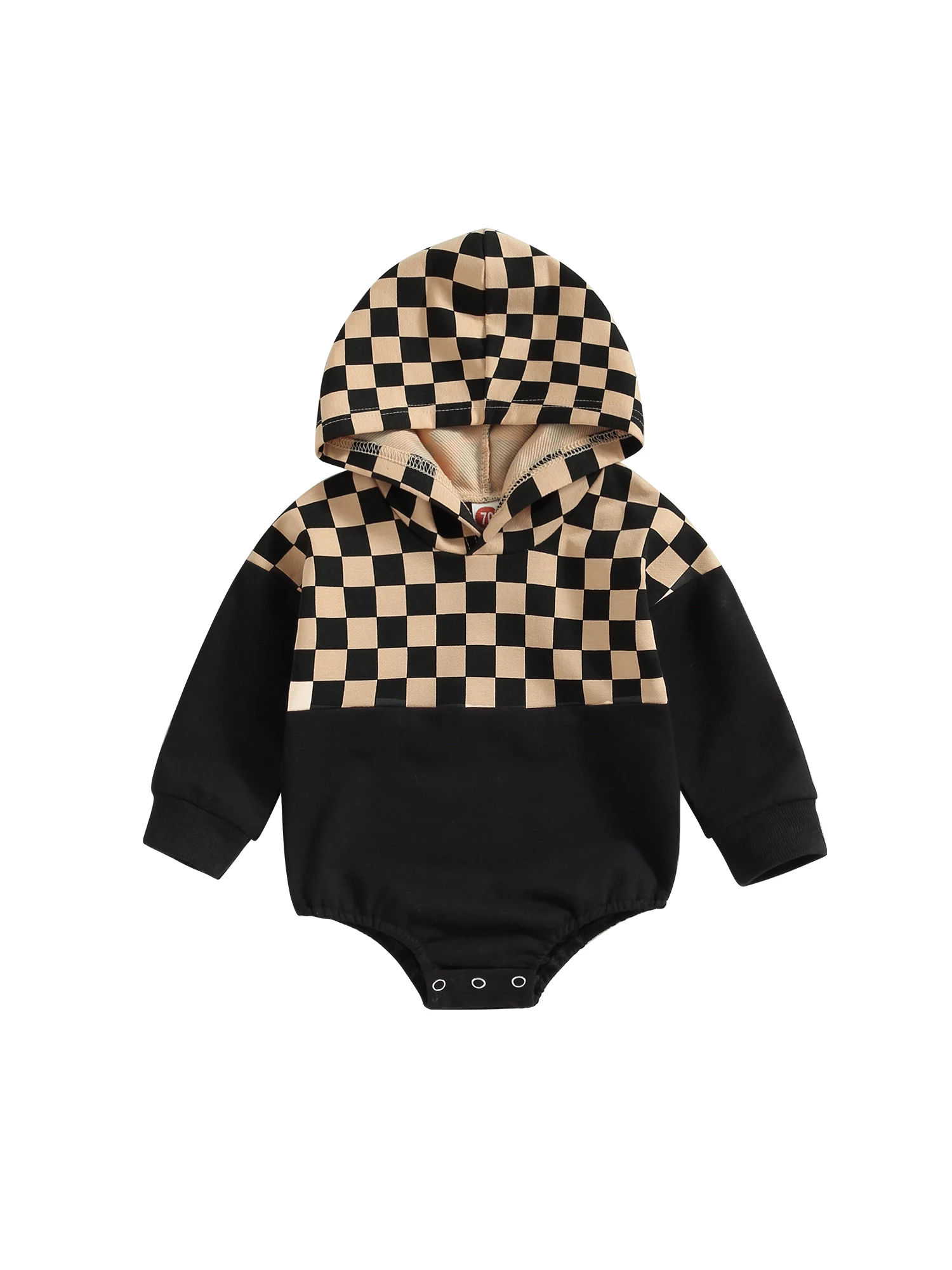 

Baby Girls Winter Hooded Infant Long Sleeve Plaid Print Cozy Romper