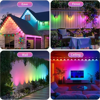 Permanent Outdoor Lights Smart RGBIC Eaves LED Lights Festival Flashing Lighting Fairy String for Christmas Holiday Decorations 2