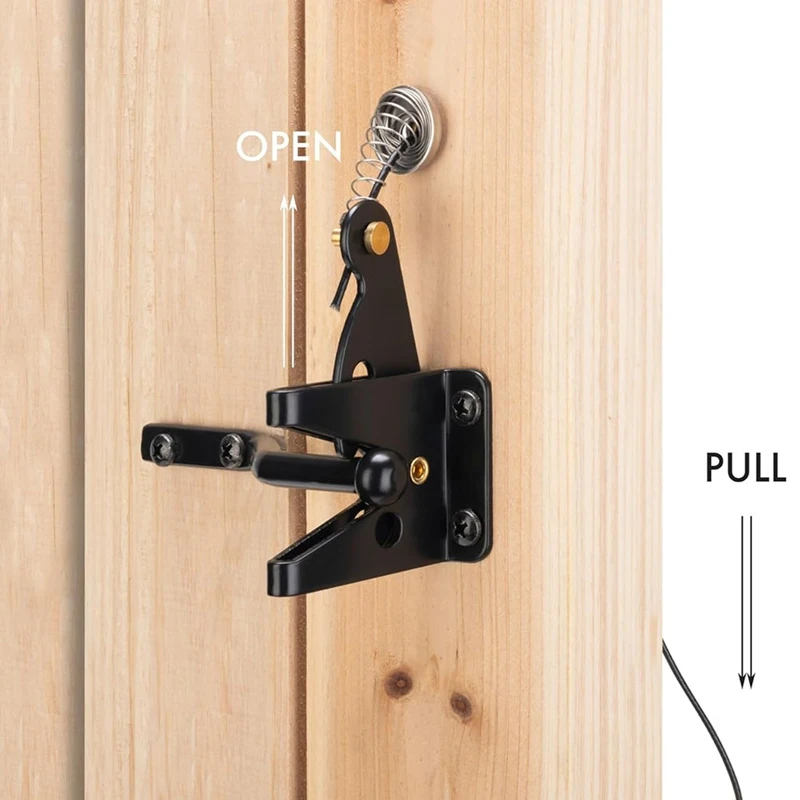 Self Locking Gate Latch For Wooden Fence Heavy Duty, Steel Spring Cable Pull String Gate Hardware Lock For Garden