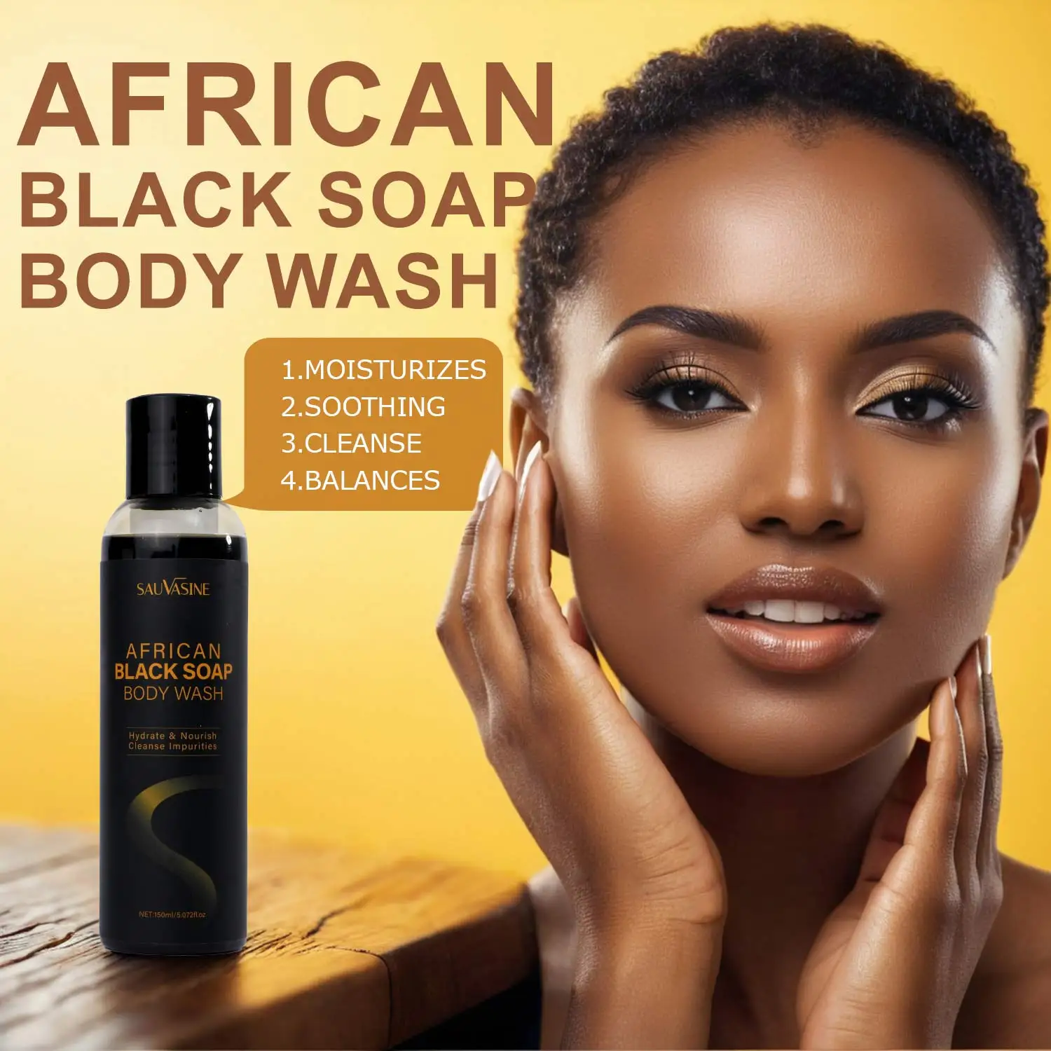 African Black Soap Soothing Body Wash with Shea Butter Deep Cleansing Skin Moisturizing Shower Gel for Acne Treatment Body Care
