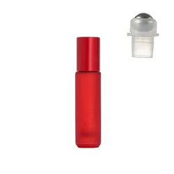 Frosted Glass Essential Oil Roller Bottle with Stainless Steel Ball - 5ml/10ml - 10ml (Red)