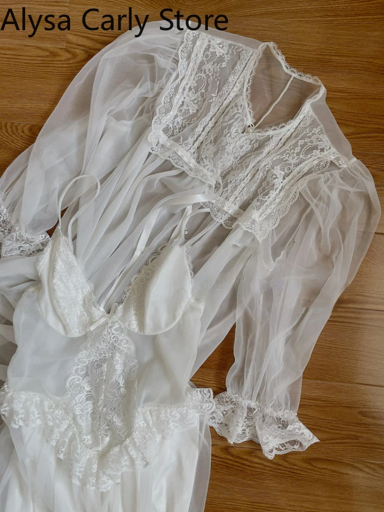 2022 Autumn White Fairy Vintage Sweet Dress Women Mesh Lace Sexy Casual Korean Dress Female Patchwork Designer Princess Dresses 6