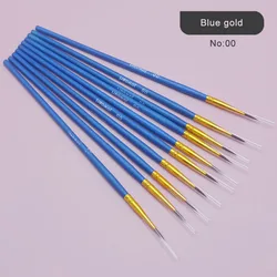 10-Piece Premium Hand-Painted Fine Line Brush Set with Short Wooden Handles - Nylon Bristles Art Supplies (Blue gold 00)