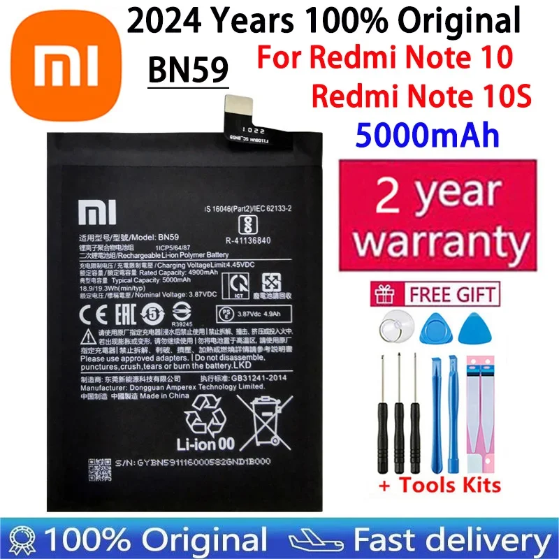 

2024 Years 100% Original High Quality BN59 5000mAh Battery For Xiaomi Redmi Note10 Note 10 10S Batteries Bateria Fast Shipping