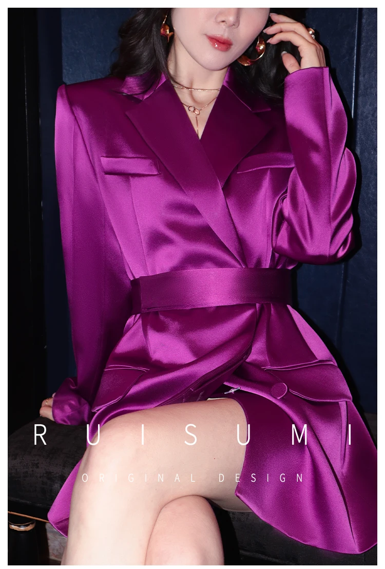 Fashionable Retro Purple Rose Red Blazer Femenino 2023 Autumn New Elegant Waist Seal Long Sleeve Slimming Suit Coat for Women