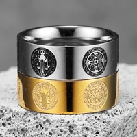 Saint Benedict Exorcism Ring Cross Amulet 316L Stainless Steel Mens Rings Rock for Male Friend Jewelry Creative Gift Wholesale 1