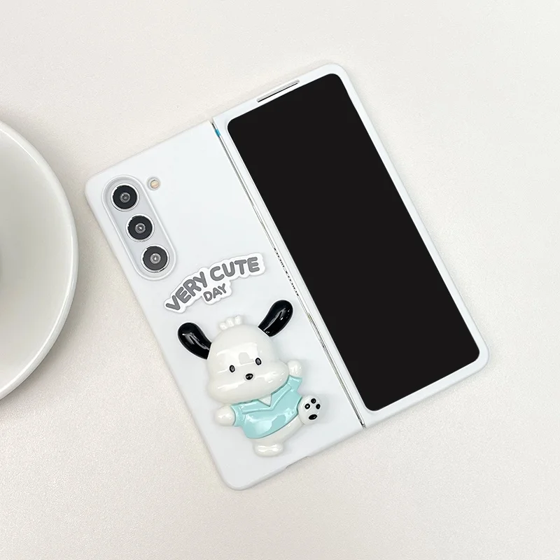 Модный 3D милый мультяшный Алфавит Happy Dog Белый Матовый кожаный чехол для Samsung Galaxy Z Fold 5 4 3 2 Zfold5 fold4