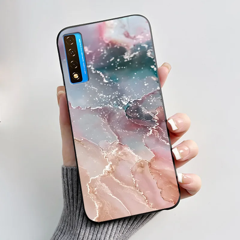 Floral Pattern Shockproof Case - Fashion Cartoon Design, Soft Black Cover