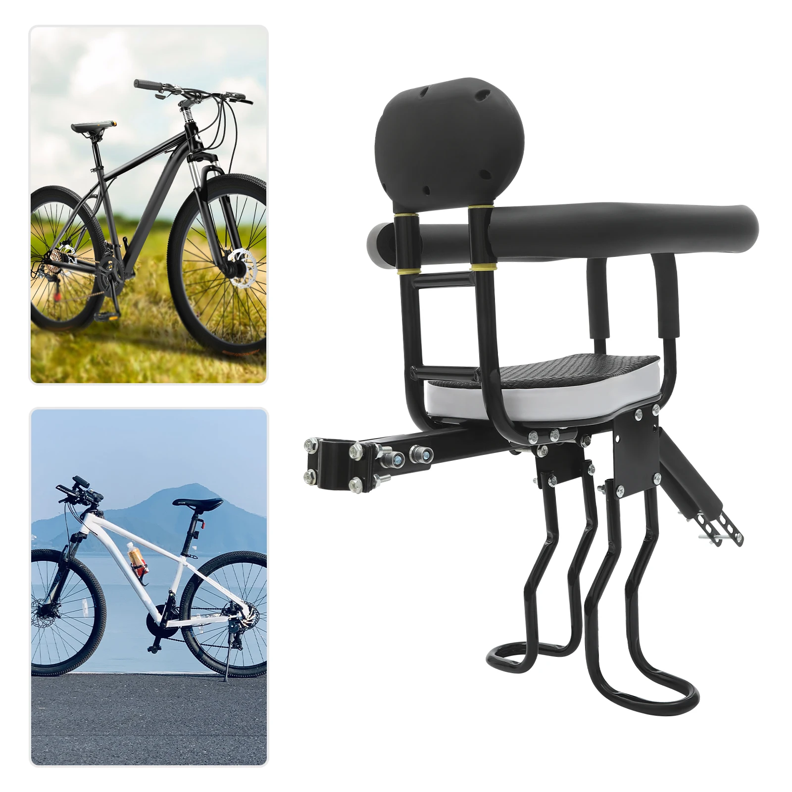 Front-Mounted Steel Child Bike Seat, Adjustable Pedals, and Safety Handrail for Toddlers (1–5 Years)