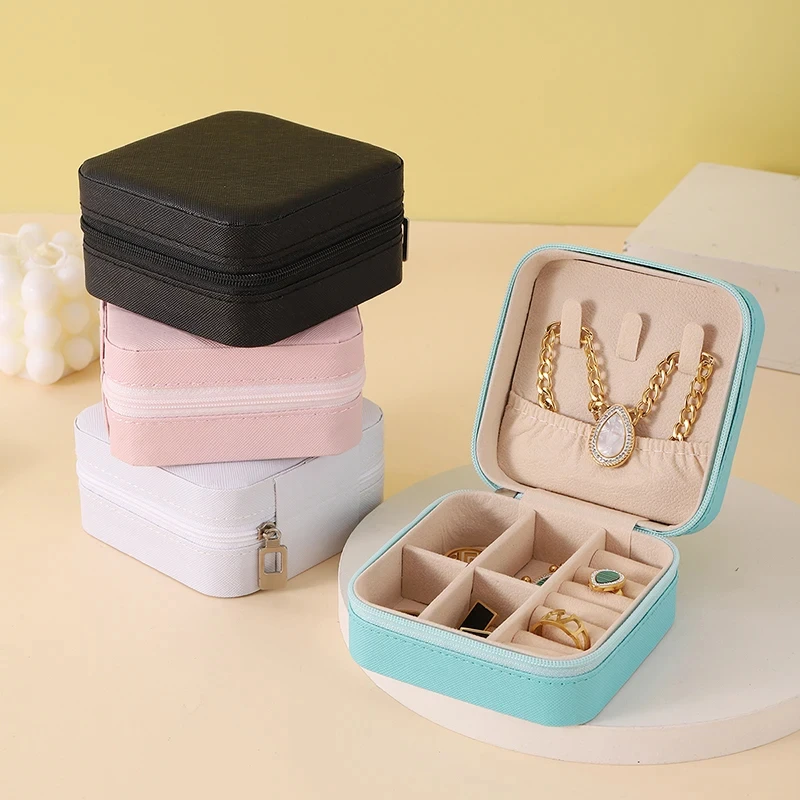 1pc jewelry case Portable Jewelry Organizer Display Travel Jewelry Case Boxes Earrings Necklace Ring Box Leather Storage Box