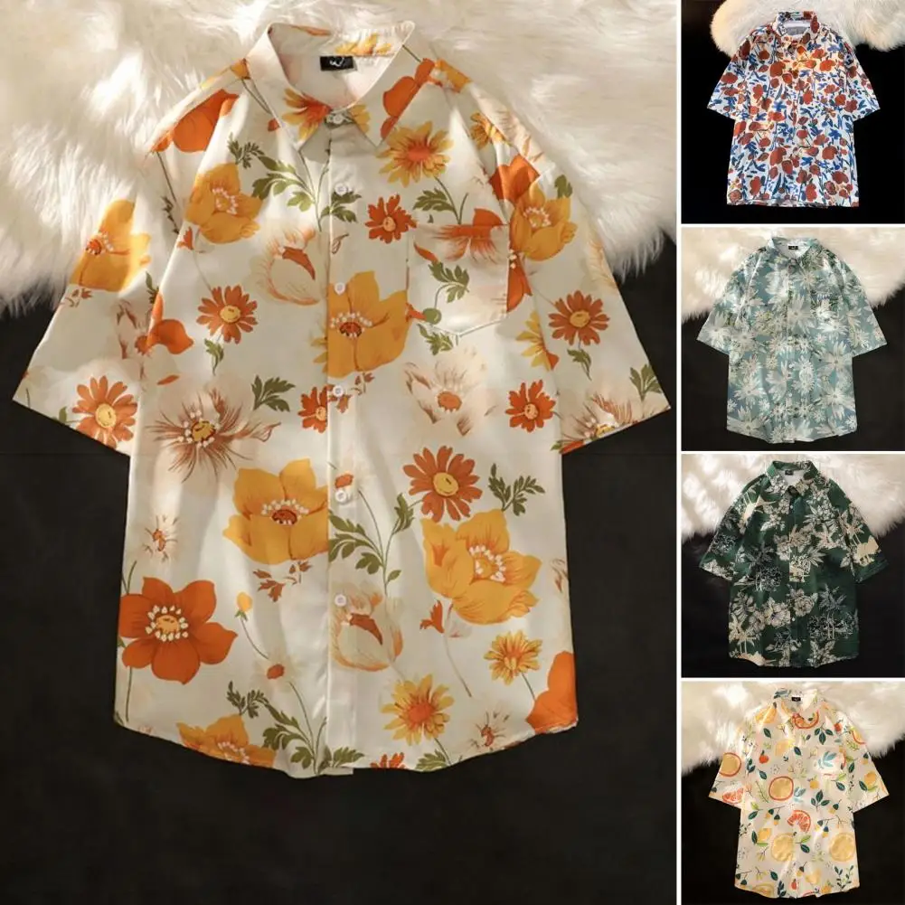 

Couple Shirt Tropical Style Shirt Tropical Style Floral Print Men's Shirt for Vacation Beach Top with Quick Dry Technology