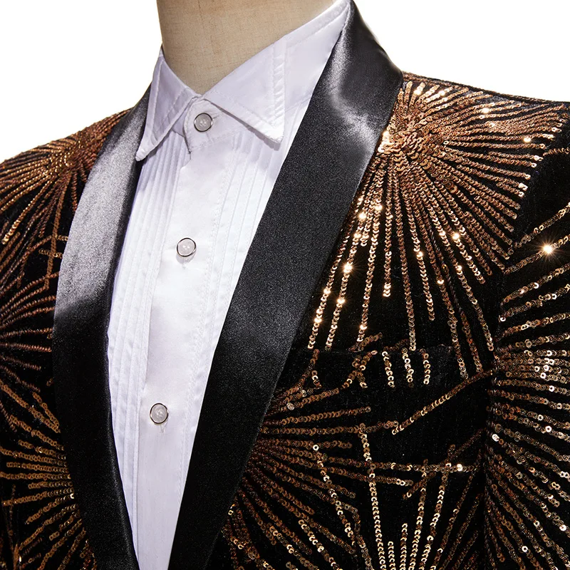 Men Fireworks Sequin Suit Jacket Shawl Lapel One Button Stage Party Prom Cotume White Black Chic Male Wedding Dress Blazer Coat