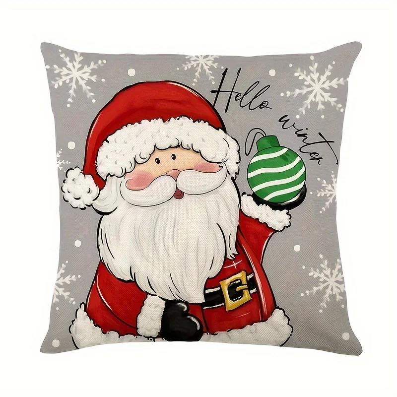 A set of 4 Christmas pillow covers - Santa Claus and Snowman Hello Winter design, machine washable, 18x18 inch zipper closure 3