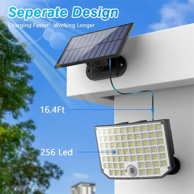 Solar Outdoor Lights, 256 LED Solar Powered Motion Sensor Security Lights with Waterproof 3 Modes Flood Lights for Outside Porch 1