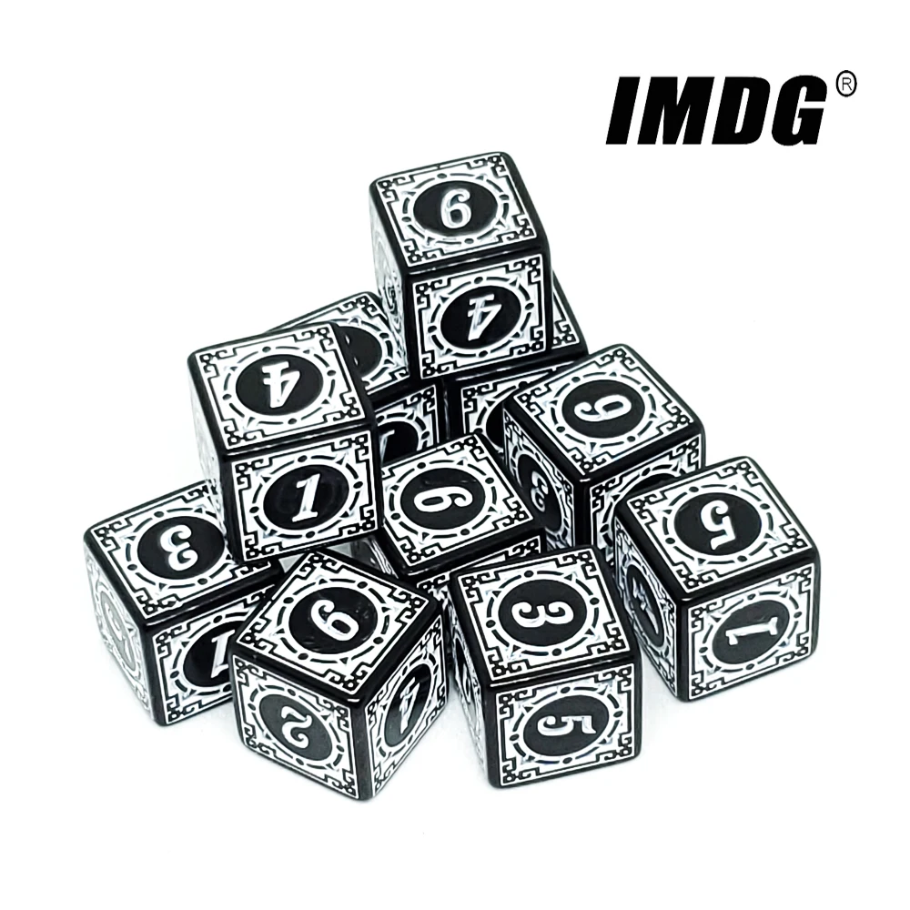10pcs/pack Acrylic D6 Carved Pattern Dice 6-sides Accessories Polyhedron Digital Game Cubes game dice acrylic dice