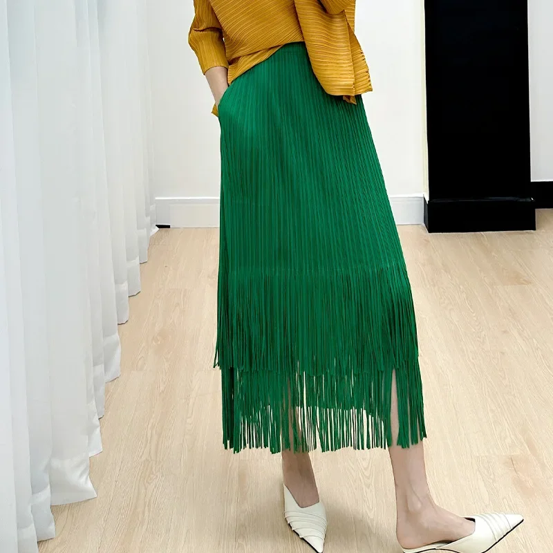 Miyake Style Comfortable, Casual, Slim, Elegant, Fashionable Pleated Tassel Skirt for Women 2024 Summer New Style