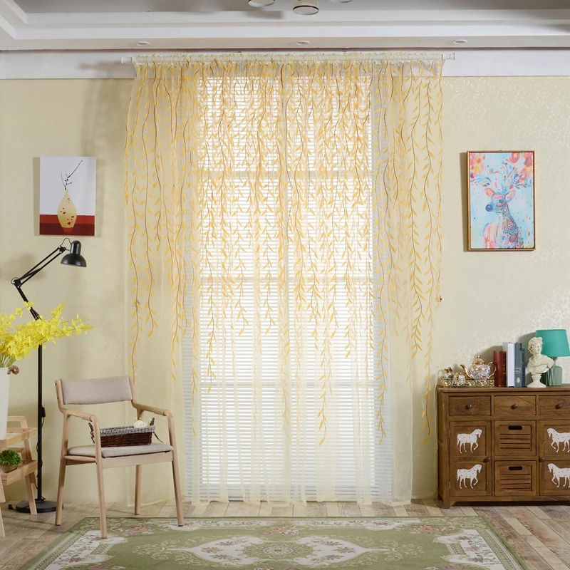 1pc/2pcs Willow Pattern Curtains Upscale Jacquard Yarn Curtains Door Window Curtains Chic Room Living Room Bedroom Decor