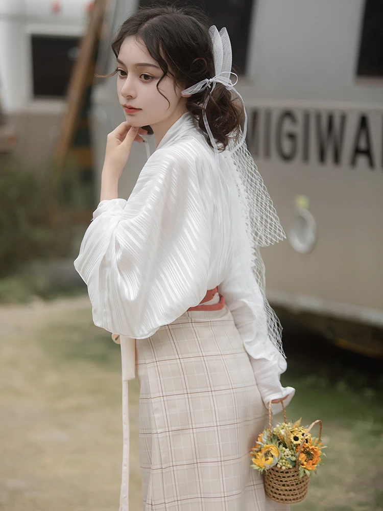 

Novelty Women Hanfu Suit Song Dynasty Costume New Style Plaid Skirt Clothing Summer Dressing Lady Elegance Suit