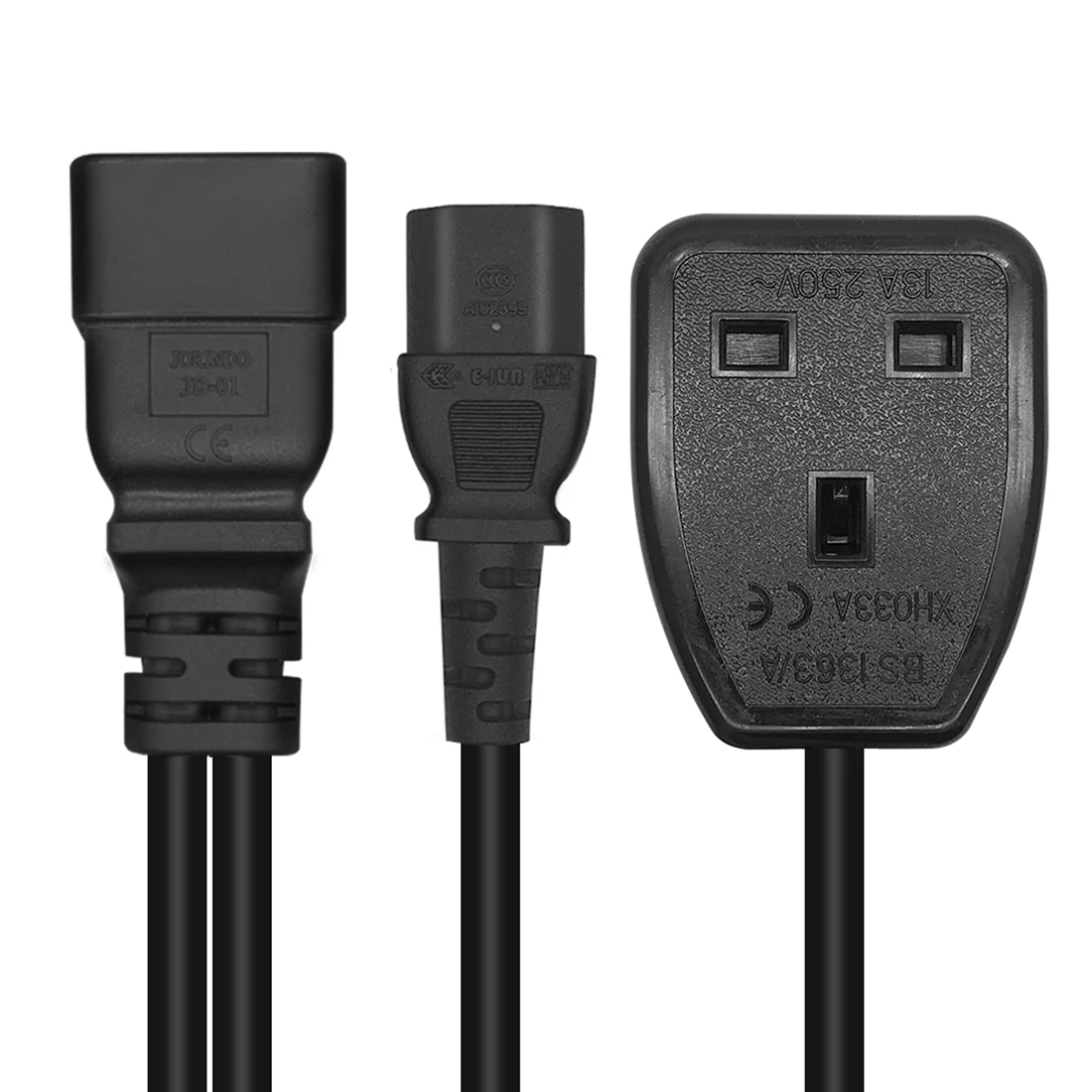 JORINDO IEC320 C20 TO UK + C13 AC power supply one to two conversion line,English standard socket/c13 to PUD/UPS C20 plug