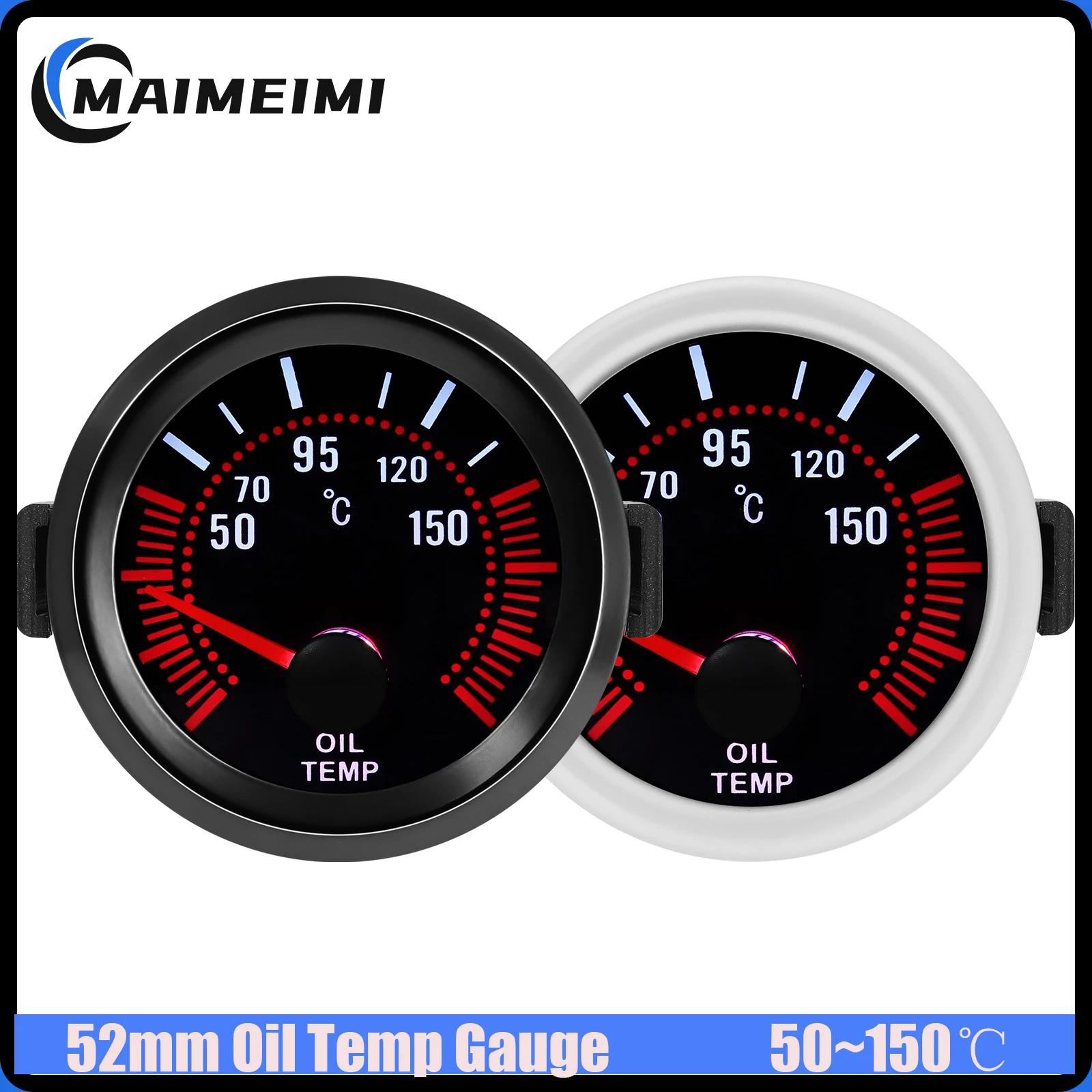포인터 스모크 렌즈 52MM 오일 온도 게이지(센서 포함) 1/8NPT 백색광 50-150 ℃ 휘발유 레이싱카용 오일 온도계 12V