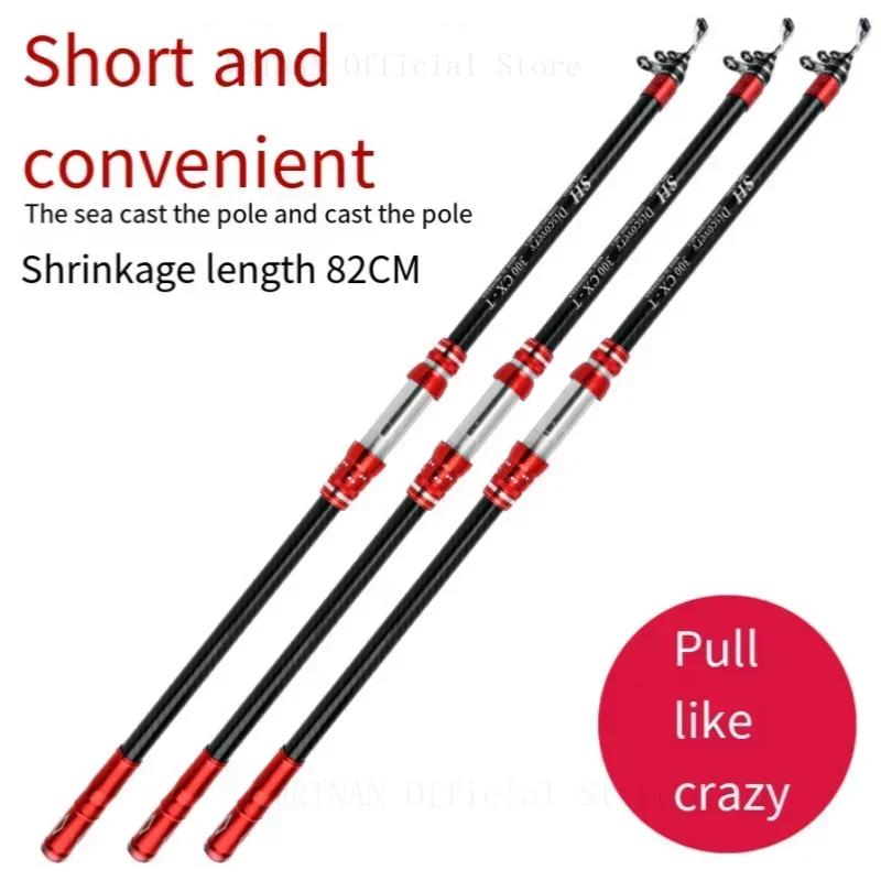 Telescopic Fishing Rod 2.7/3.0/3.6/4.2/4.5m Travel Surf Rod Spinning Power 30-250g Throwing Surfcasting Carbon Baitcasting rod 6
