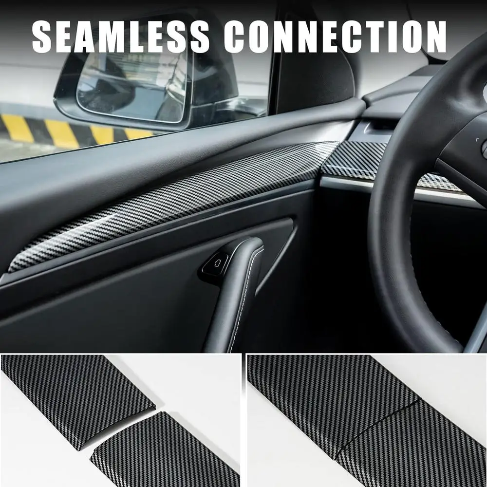 XVIP Center Console Trim Decor Cover For Tesla Model 3 Y 21-23 Dashboard Panel Wrap Door Side Overlay ABS Carbon Fiber Interior