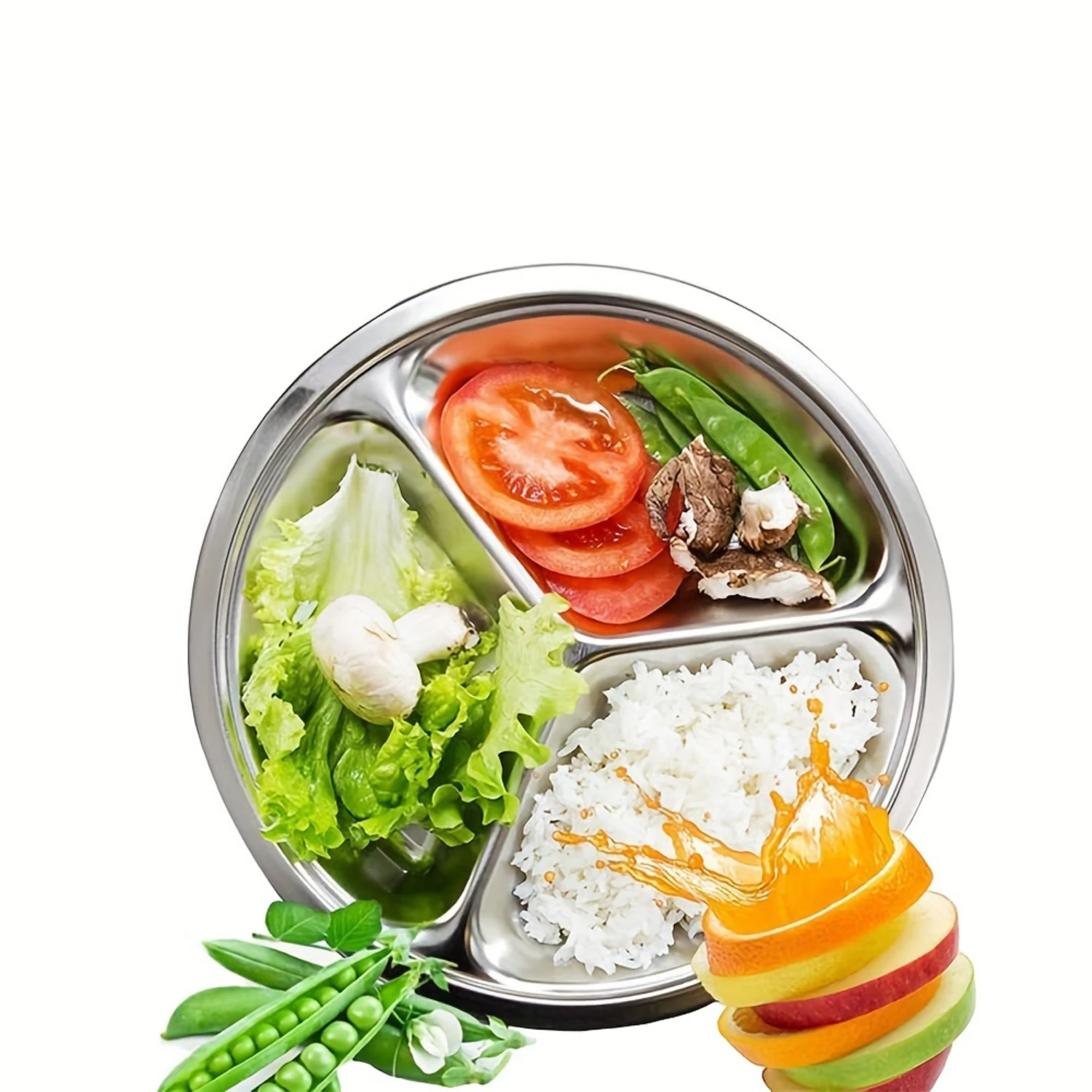 Stainless Steel Divided Dinner Plate 3 Sections for Portion Control Ideal for Camping Restaurants and Use