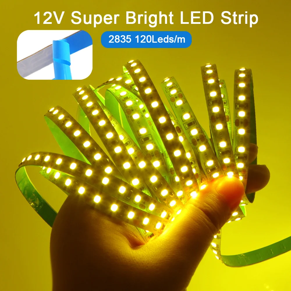 New LED Lemon Yellow Light Strip Super Bright 2835 5050 12V DC 5m Flexible LED Lamp 60LED/m  120LED/m Adhesive Tape Home Decor