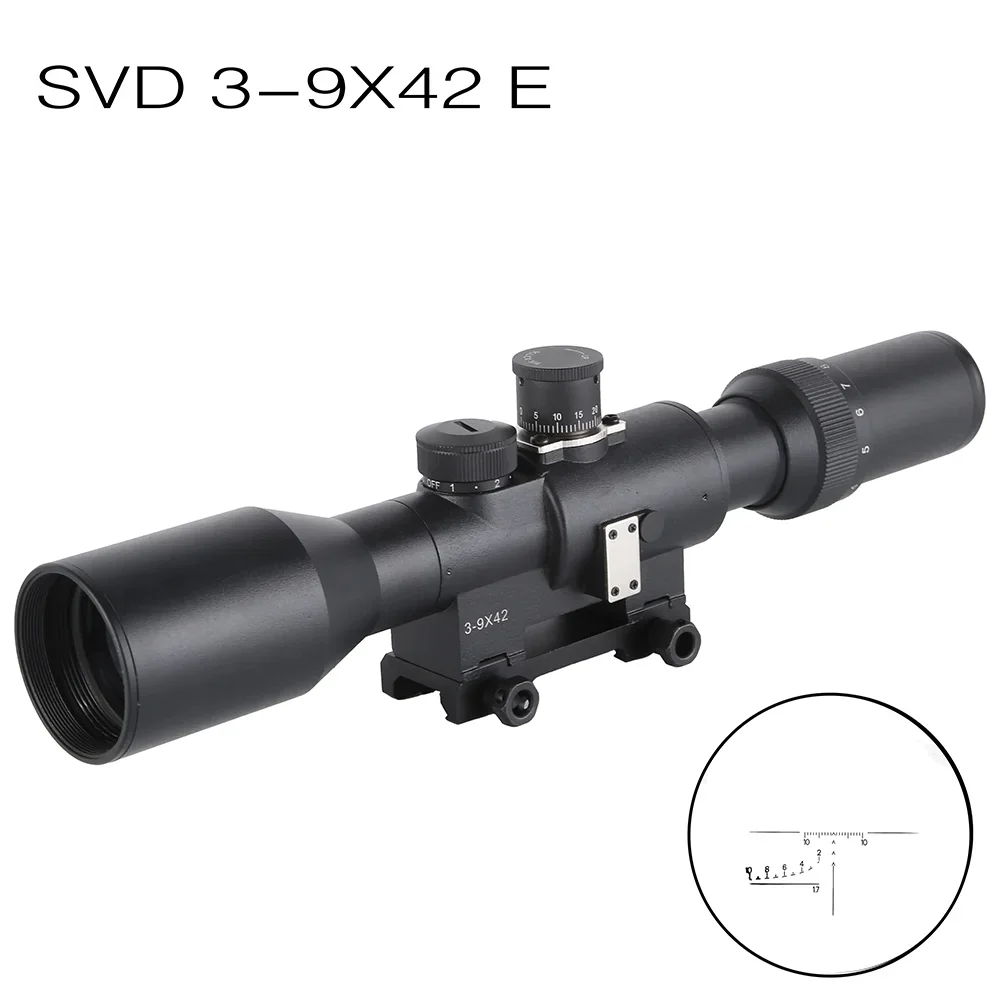 

Тактический прицел 3-9x42E SVD Dragunov с красной подсветкой, прицел для винтовки AK, прицел для наружной охоты с резиновой крышкой для объектива