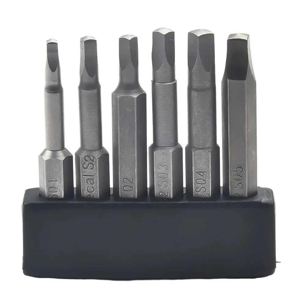 6 uds 50mm SQ1-SQ5 puntas de destornillador magnético cabeza cuadrada vástago hexagonal para taladro eléctrico herramientas de reparación Accesorios