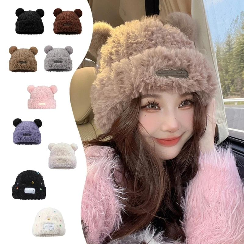 634C Oversized Bear Ear Hat for Girls Winter Windproof Hat Warm