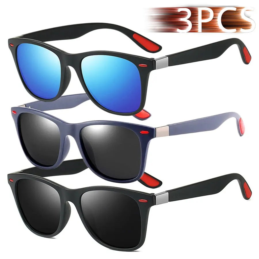 Vintage Sunglasses 3 Pieces Fashion Unisex Square For Men Women Driving Fishing Luxury Brand Designer UV400 Eyewear