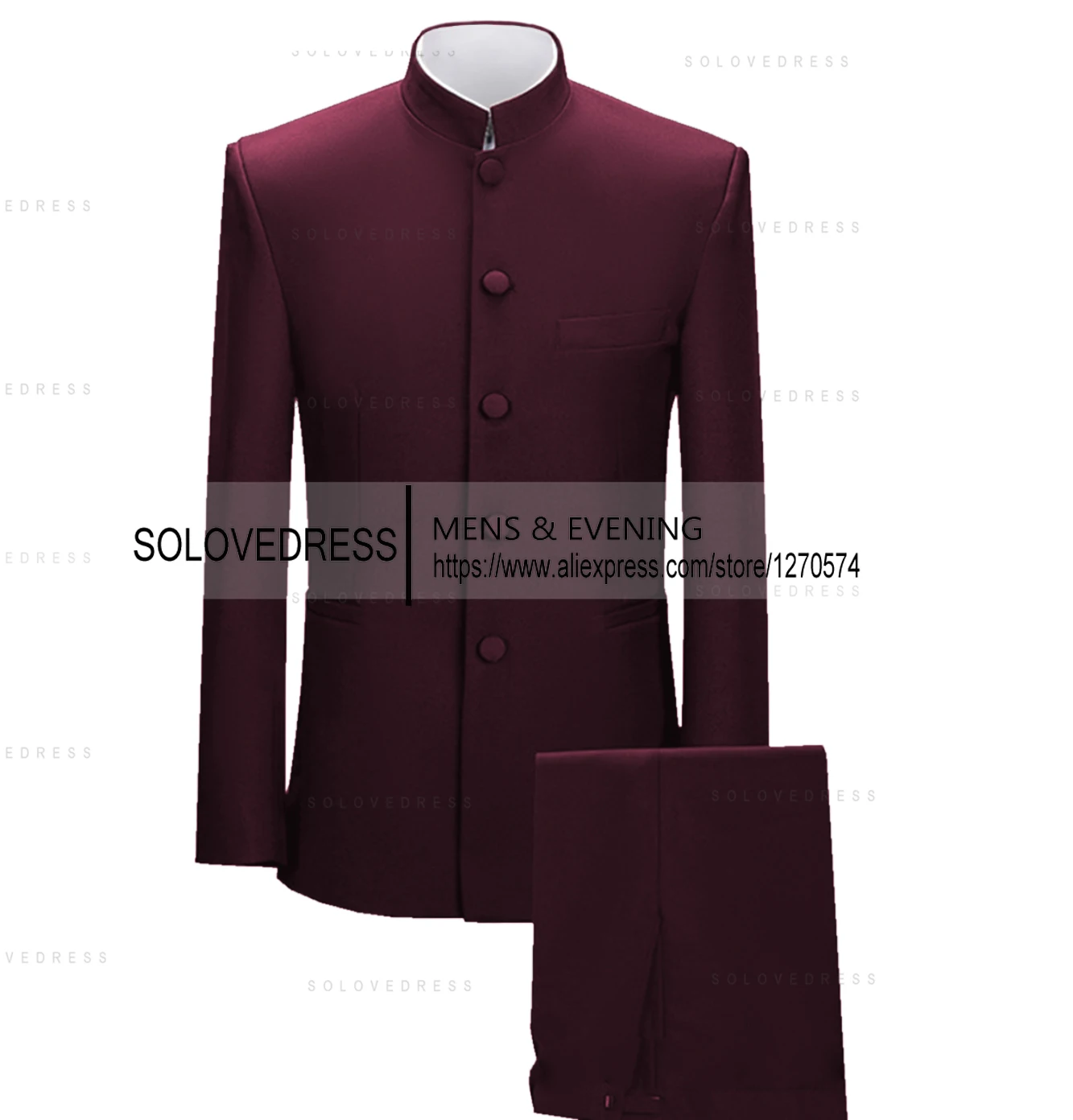 Stand Collar  2 Pieces Men's Suits Slim Fit Single Breasted  Covered Button Groomsmen Wedding Suits  Customized(Blazer+Pants) 4